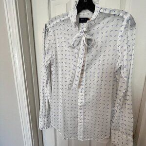 Polo Ralph Lauren 100% Cotton White w/ Blue Floral Pattern & Tie Neck Top Sz. 4.